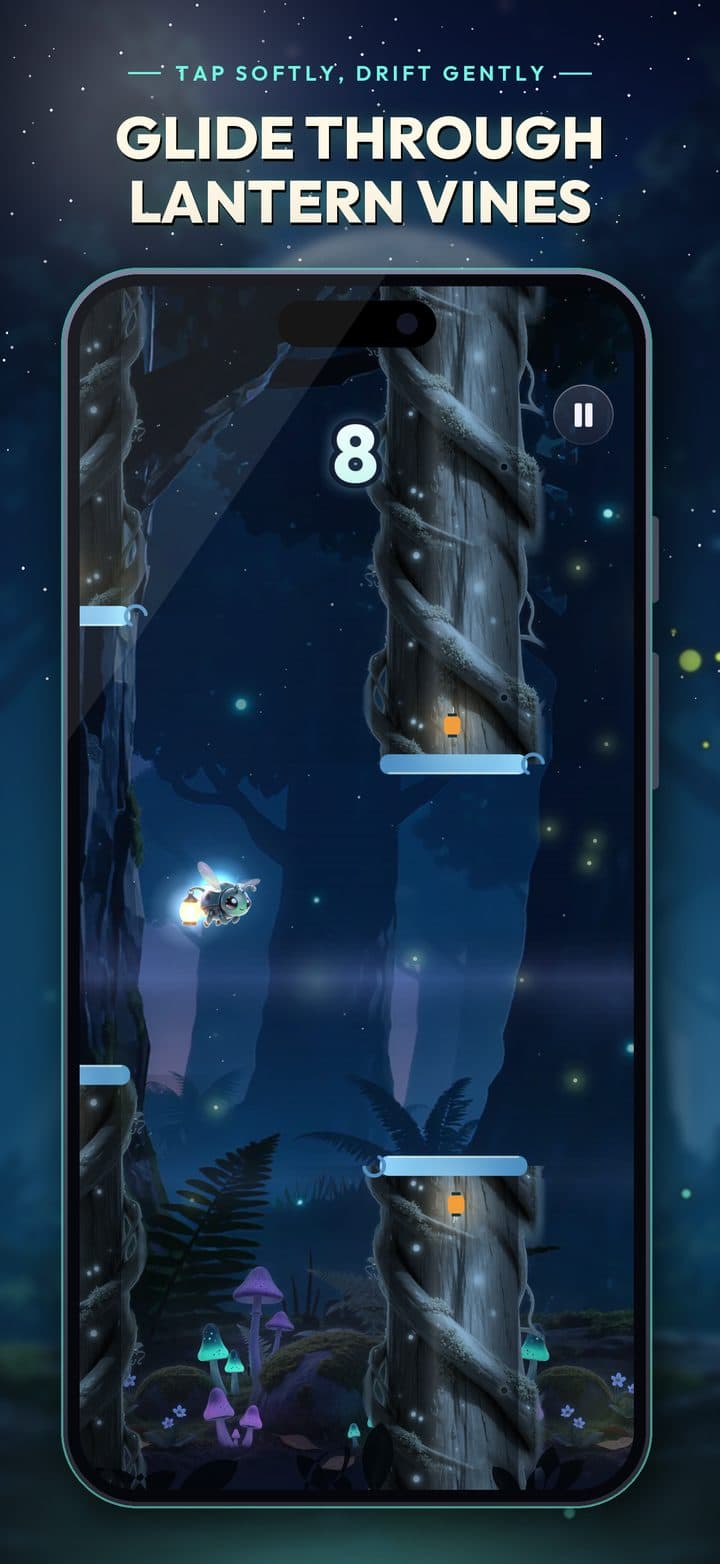 Lumiflit store screenshot of the firefly flying through the forest