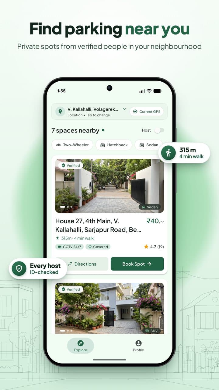 ParkSaarthi list of verified parking spots nearby