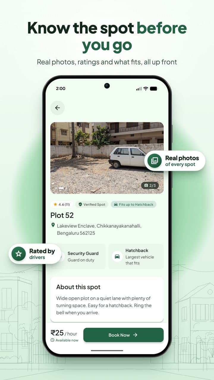 ParkSaarthi parking spot details with photos and ratings